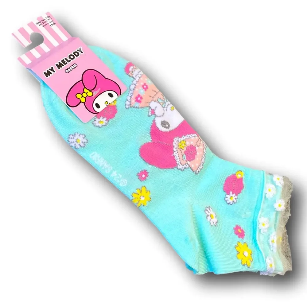 3/$20 My Melody Floral Mesh Funny Novelty Ankle Socks - NWT